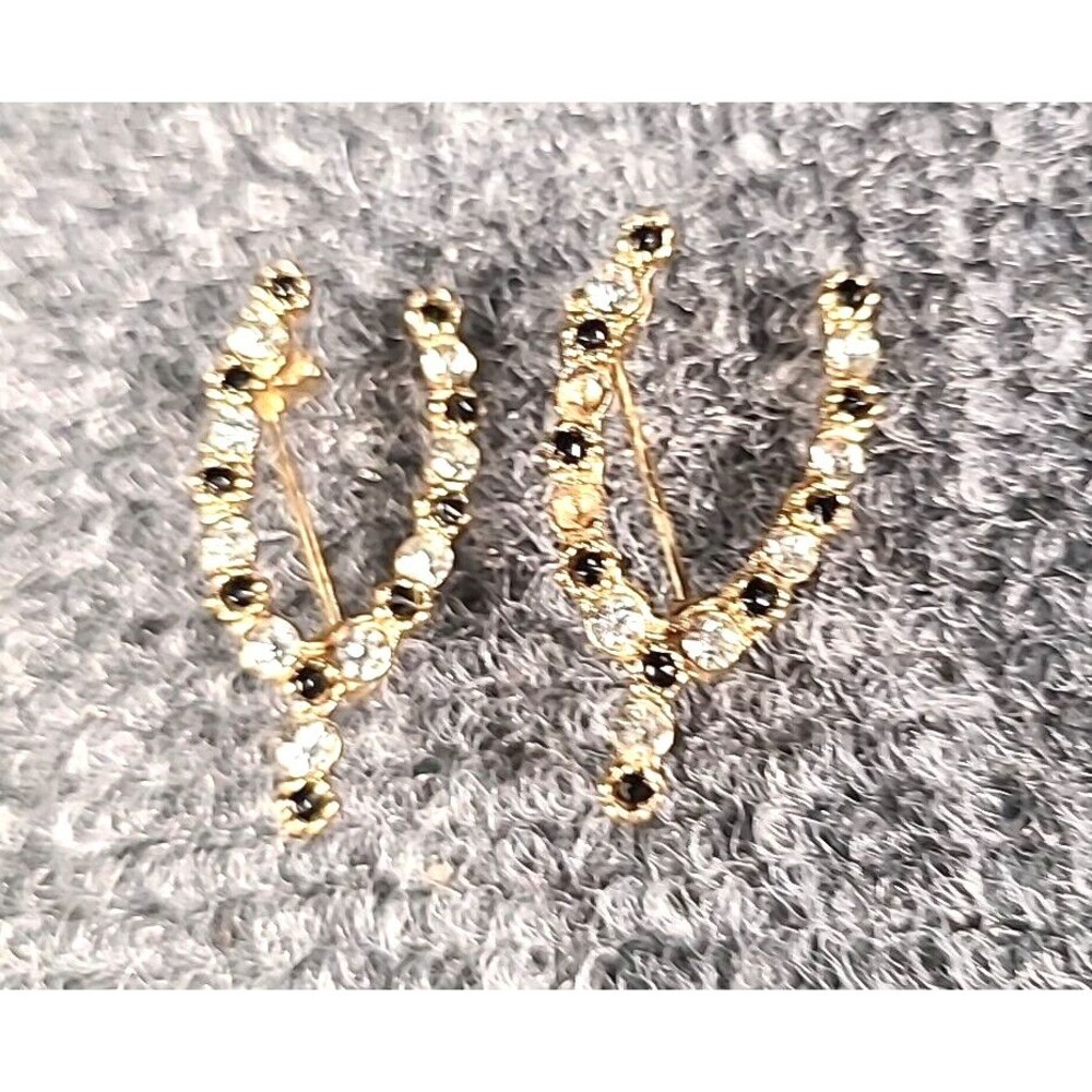 Vintage Set Of 2 Scatter Pins Wishbone Rhinestone Gold Tone Brooch